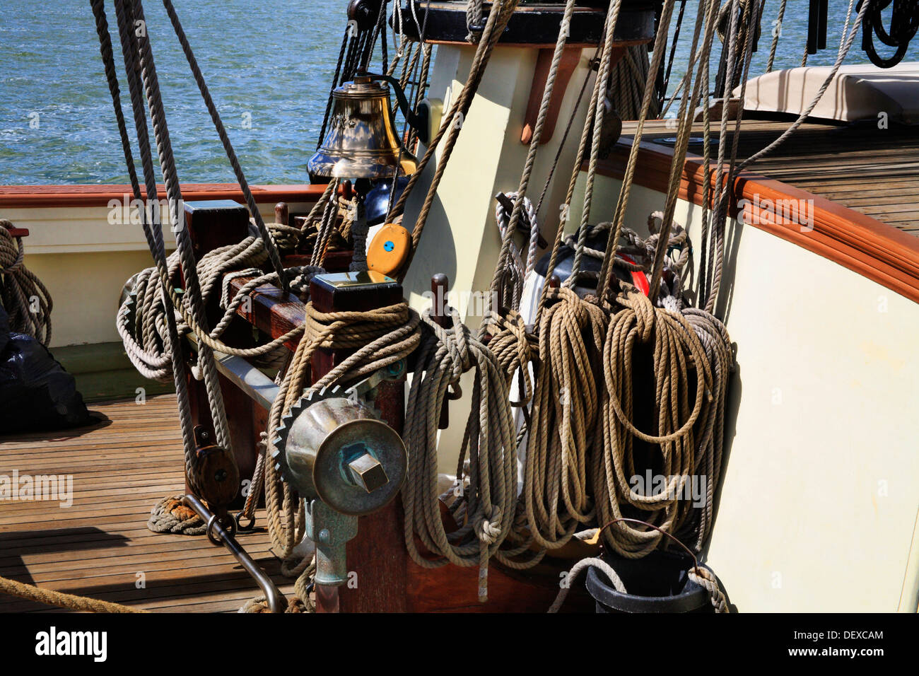 The Ropes, Rigging Pulleys And Bell At The Foot Of The Mainmast On An