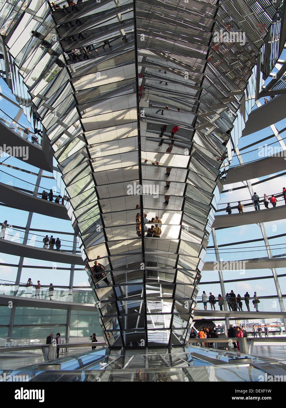 A view looking up inside the Reichstag Glass dome in Berlin Stock Photo