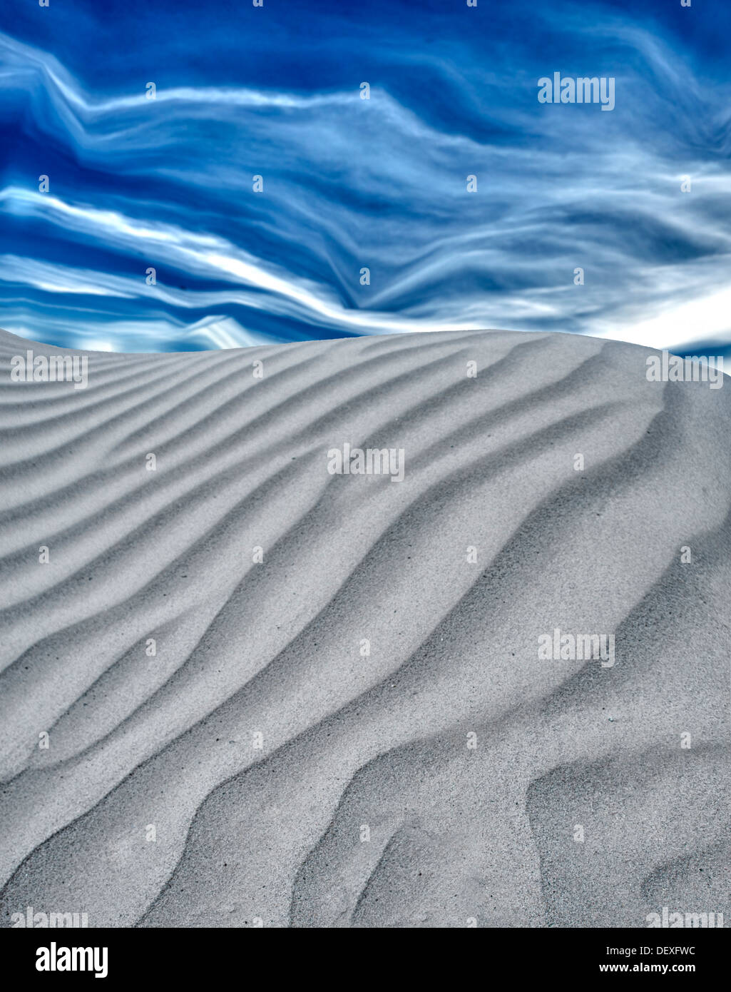 editorial photo illustration,white sand dunes blue sky Stock Photo