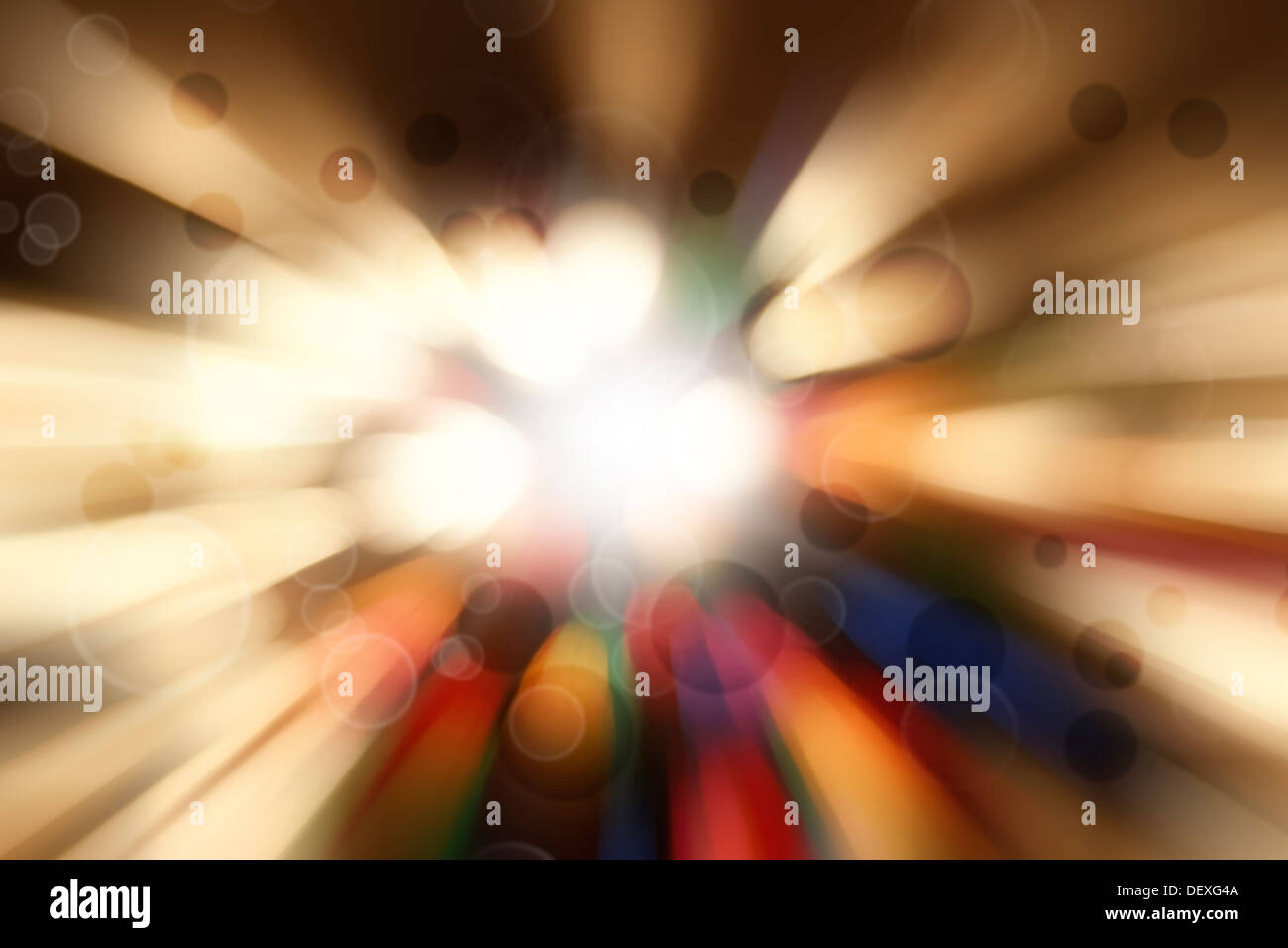 Bright blast of light in space background Stock Photo