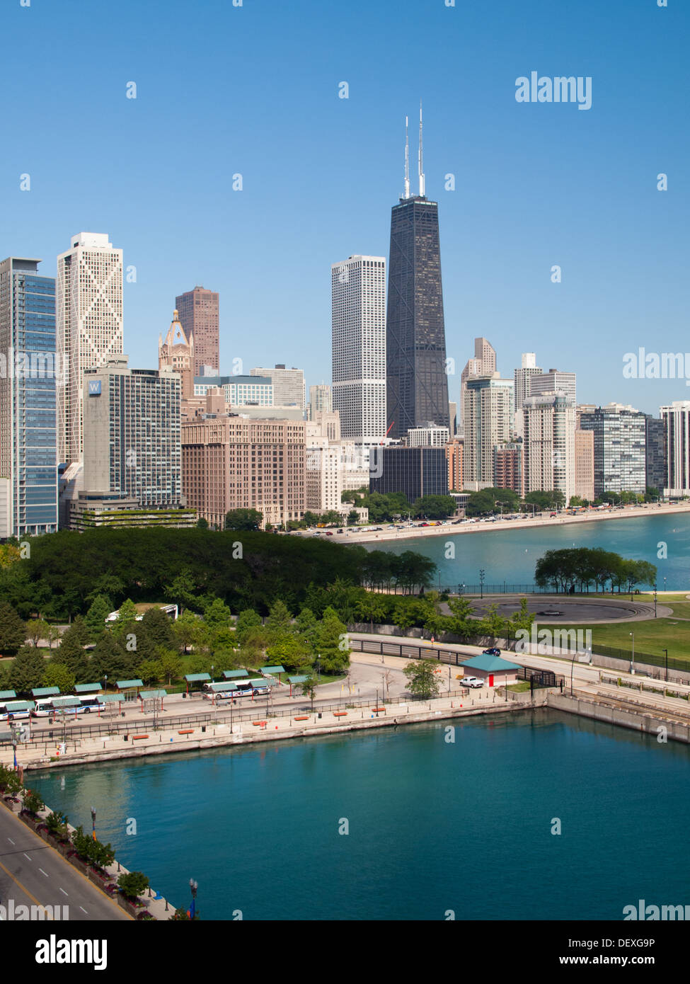 A view of the John Hancock Building, the Near North skyline and Lake