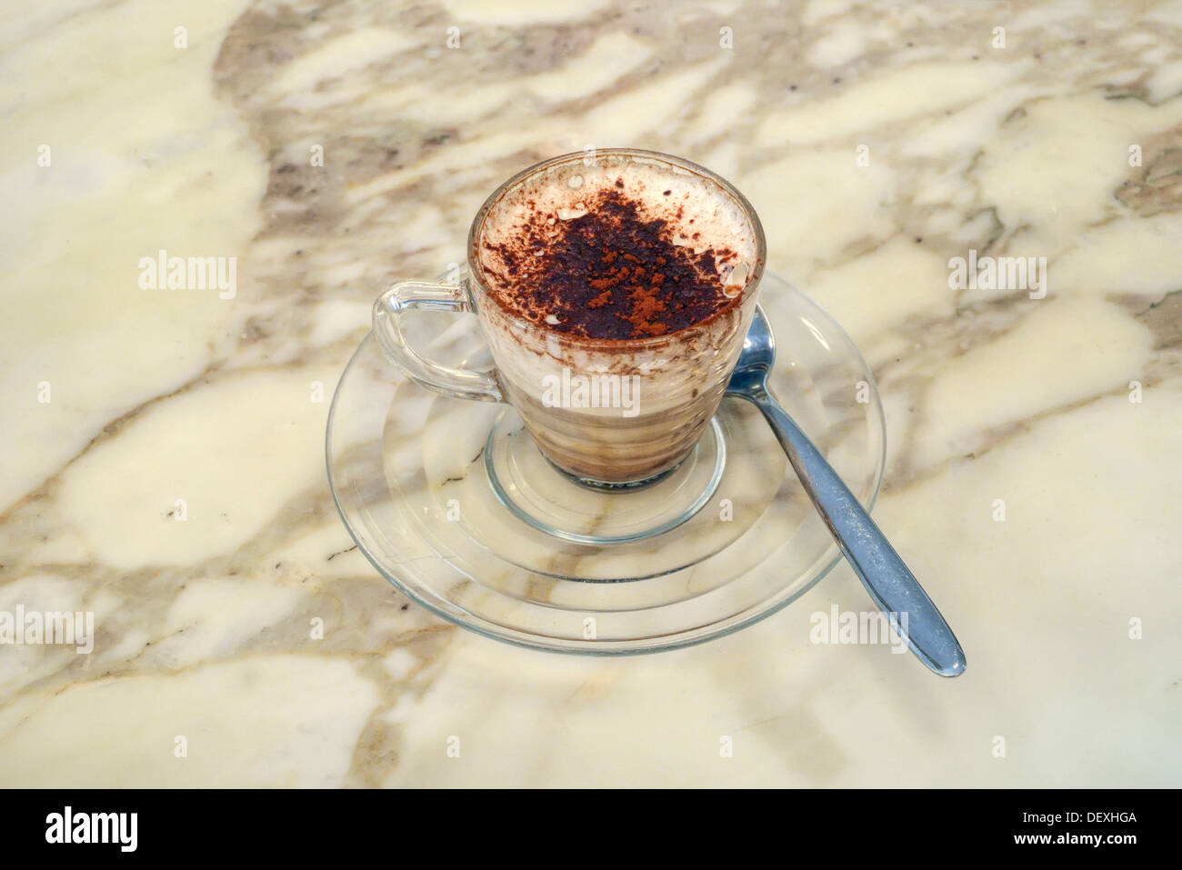 Cup of coffee on the counter of a shop in Bagno Vignoni, Tuscany, Italy. Stock Photo