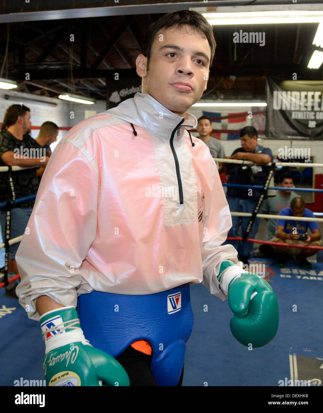 Bell CA. USA. 24th Sep, 2013. Julio Cesar Chavez Jr. of Culiacan, Mexico,  works out for the media at the Azteca Gym in Bell CA Tuesday Sept 24th.  Julio Cesar Chavez Jr.