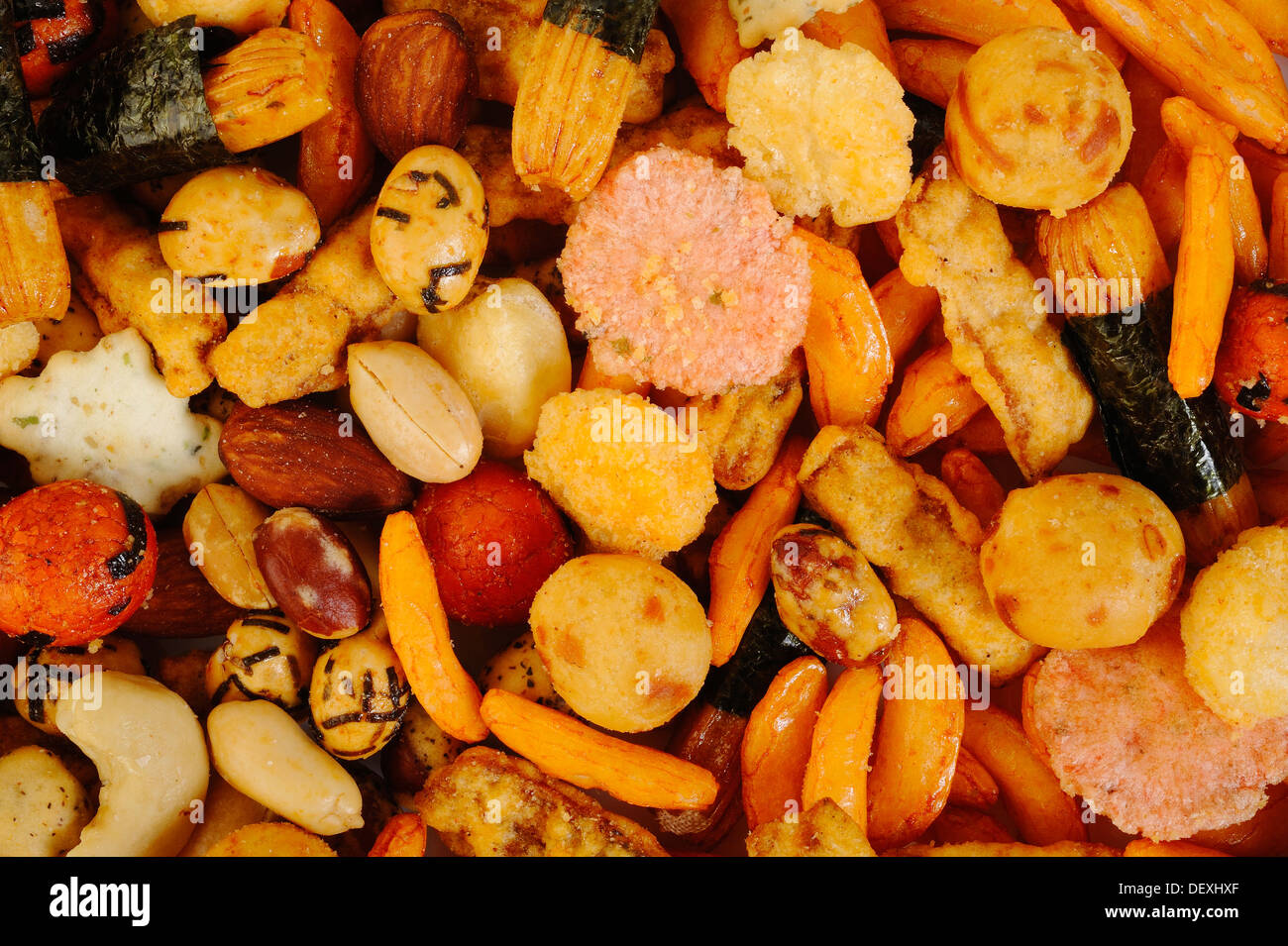 mix nuts and rice crackers background Stock Photo Alamy