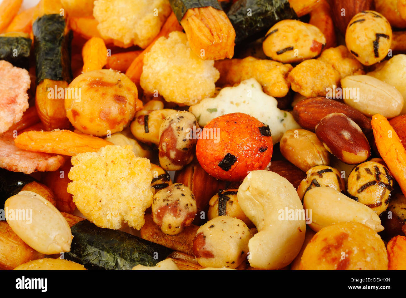 mix nuts and rice crackers background Stock Photo Alamy