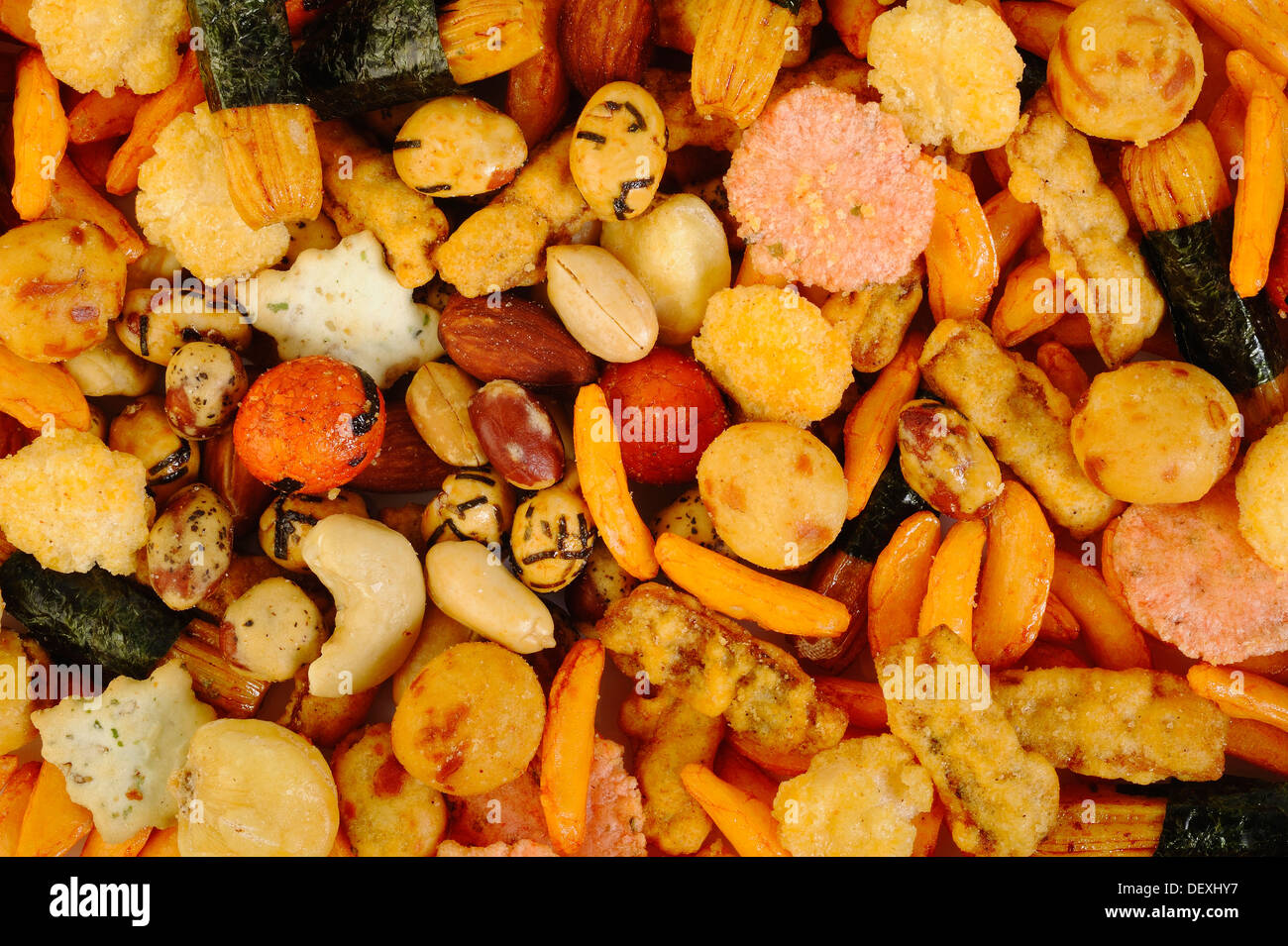 mix nuts and rice crackers background Stock Photo Alamy