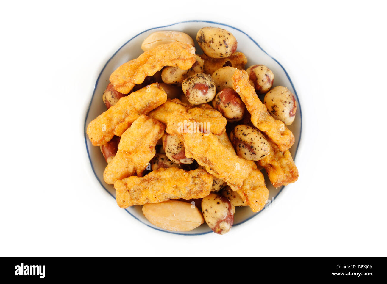 Peanuts, crispy and seasoned squid on white background Stock Photo