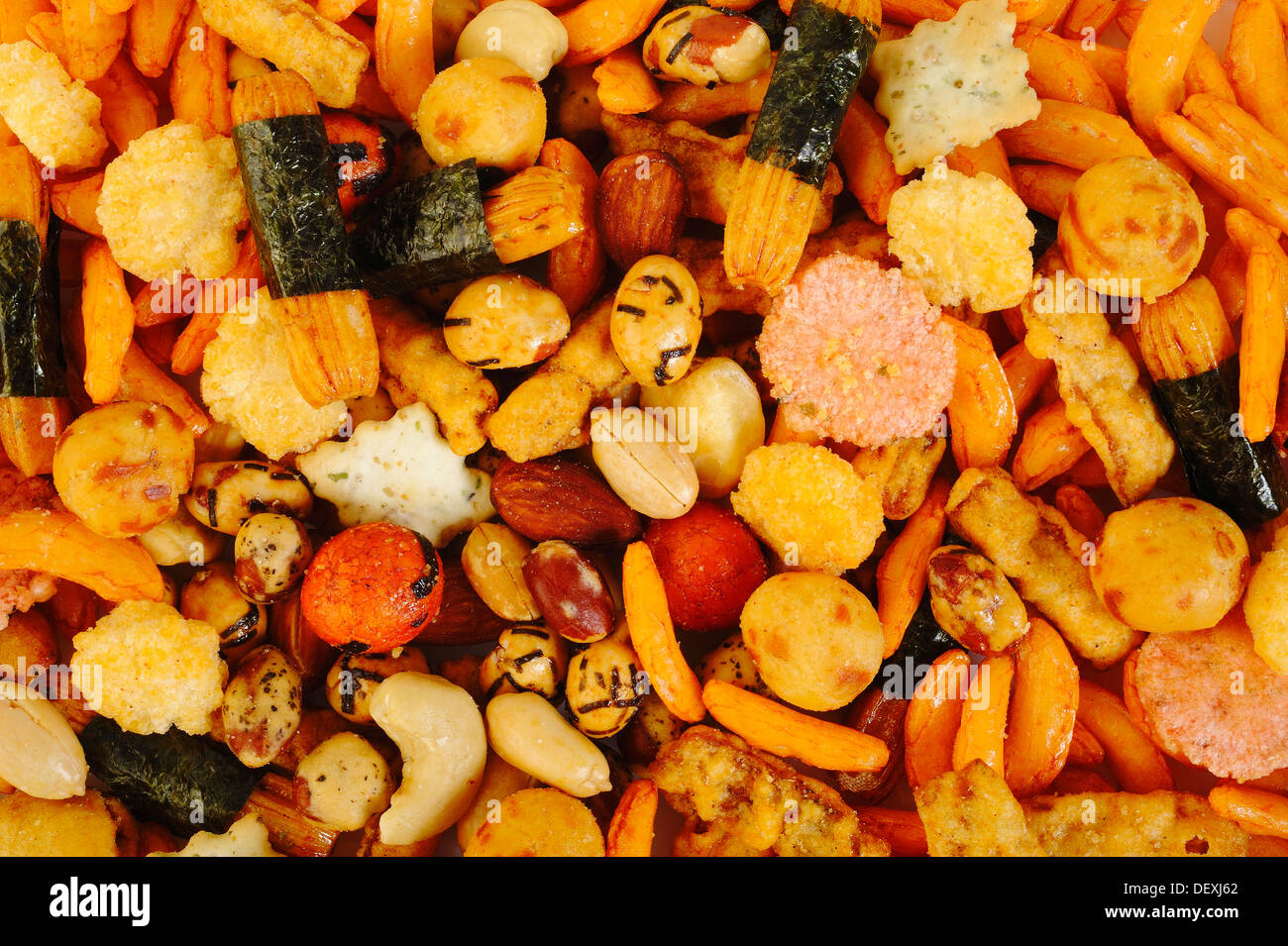 mix nuts and rice crackers background Stock Photo Alamy
