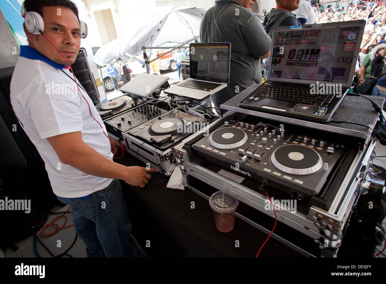 DJ playing music at an outdoor concert - USA Stock Photo