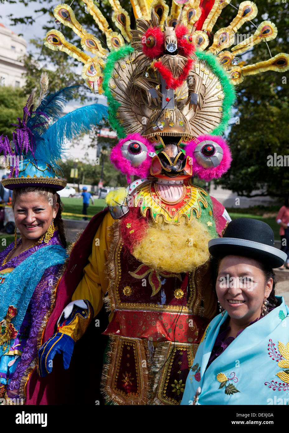 Traditional Bolivian dancers in costume at Latino Festival - Washington, DC USA Stock Photo