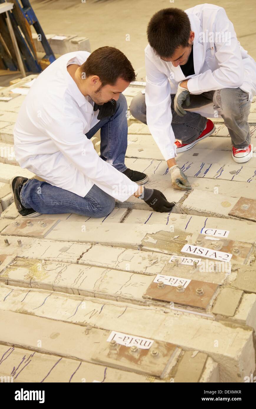 Reinforced concrete beam with tissue, Research on building materials, Tecnalia Research & Innovation, Zamudio, Bizkaia, Basque Stock Photo