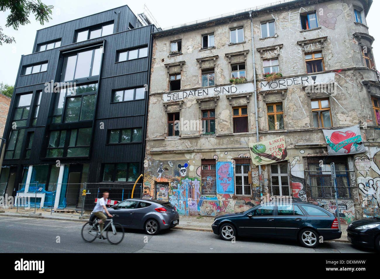 contrasting old and new renovated buildings in Mitte Berlin Germany Stock Photo