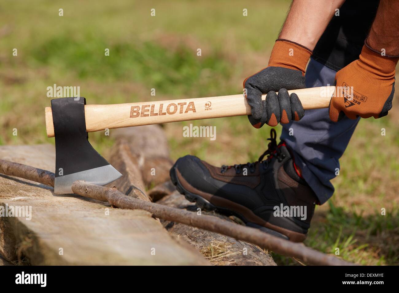 Farmer chopping wood with an ax, Axe, Agricultural and gardening hand