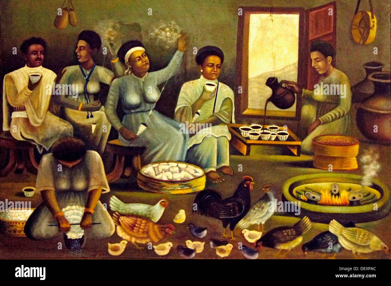 ´Ethno Museum´ at Addis Ababa artist impression of a coffee ceremony