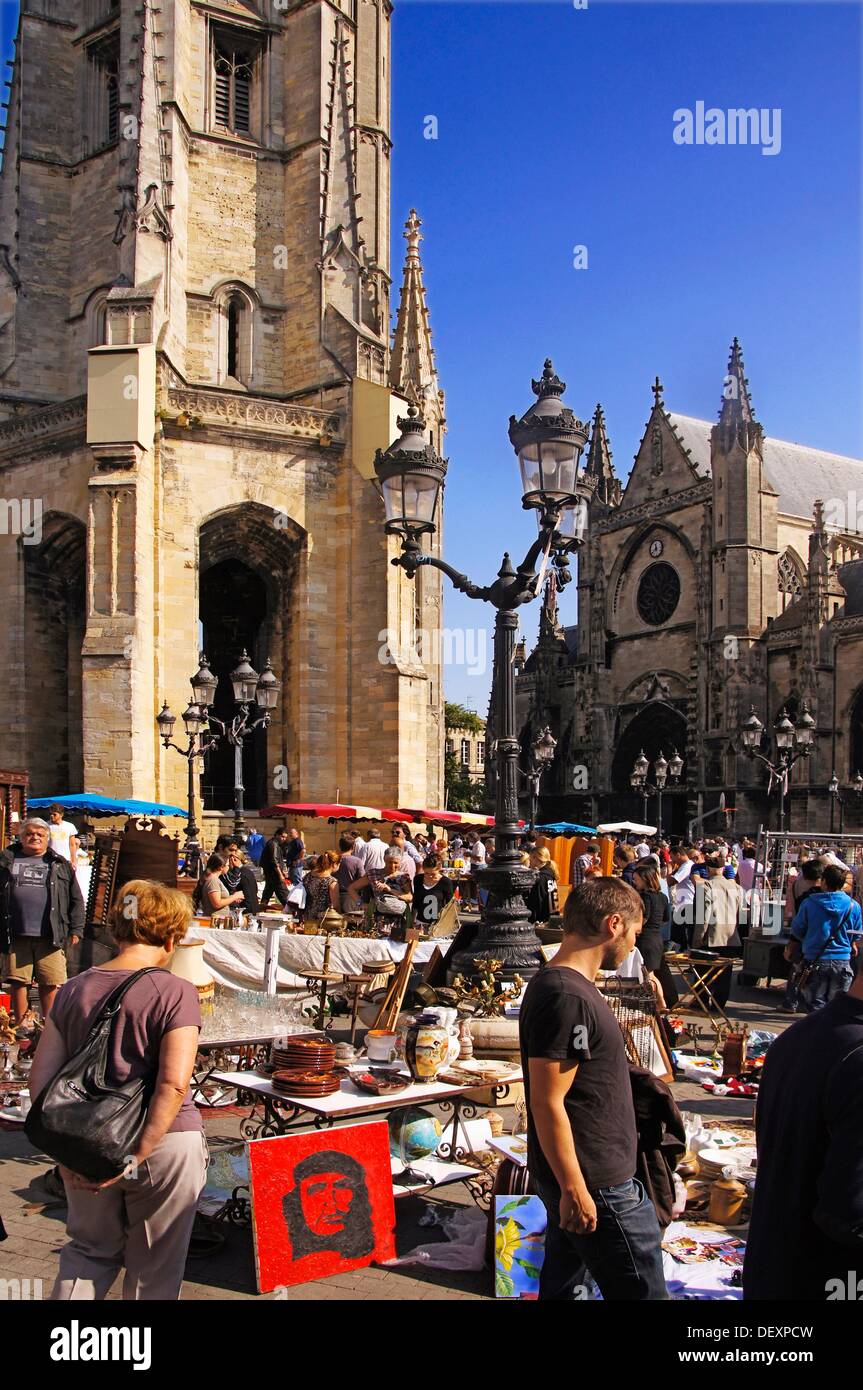 Sunday flea market on Place Saint Michel, at Bordeaux, Gironde
