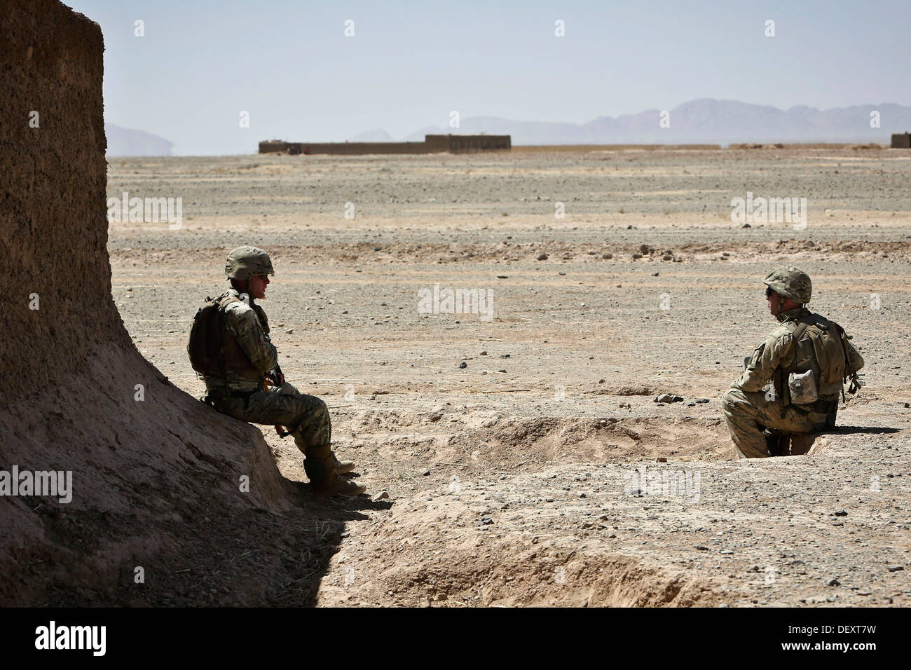 Georgian Army soldiers with 33rd light Infantry Battalion (33rd GEO), provide security in Barrmo, Washir district, Afghanistan, Stock Photo