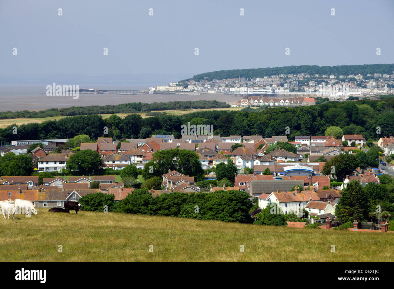 view of weston-super-mare from Uphill hill, Somerset, England. Stock Photo