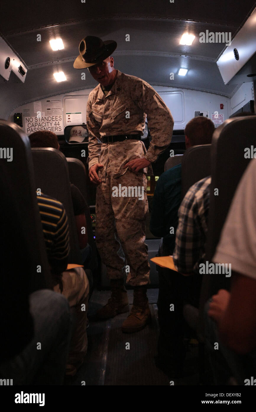 Staff Sgt. Daniel Weiss, a senior drill instructor, orders young men from across