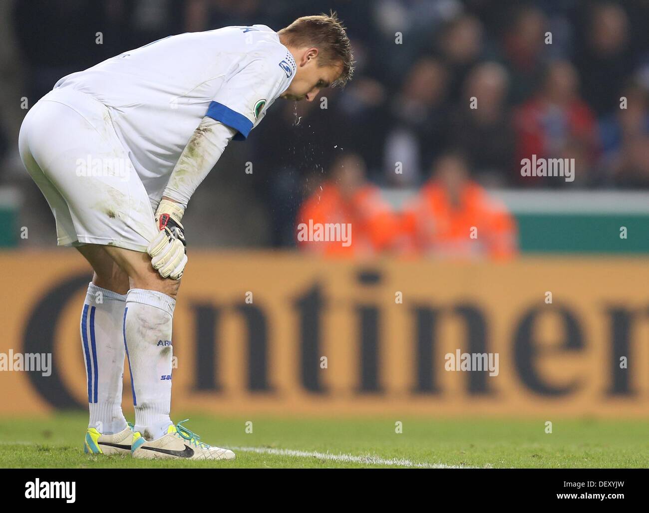 Bielefeld, Germany. 24th Sep, 2013. Leverkusen's goalkeeper Patrick Platins during the DFB Cup match between Arminia Bielefeld and Bayer Leverkusen at Schueco Arena in Bielefeld, Germany, 24 September 2013. Photo: FRISO GENTSCH/dpa/Alamy Live News Stock Photo