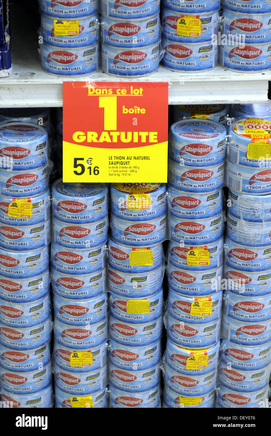 Canned tuna in a supermarket, France Stock Photo Alamy