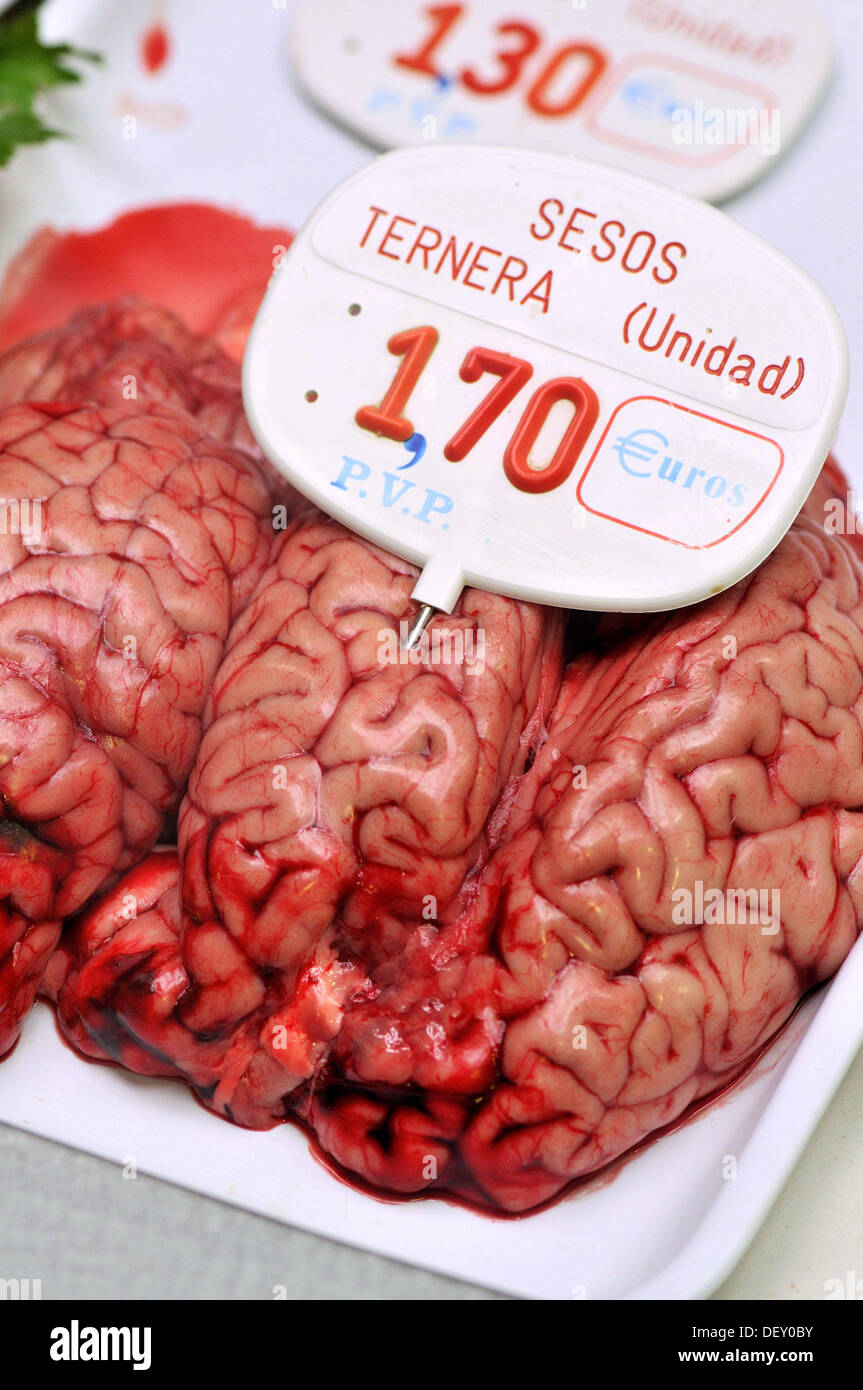 Veal brains at market Stock Photo Alamy