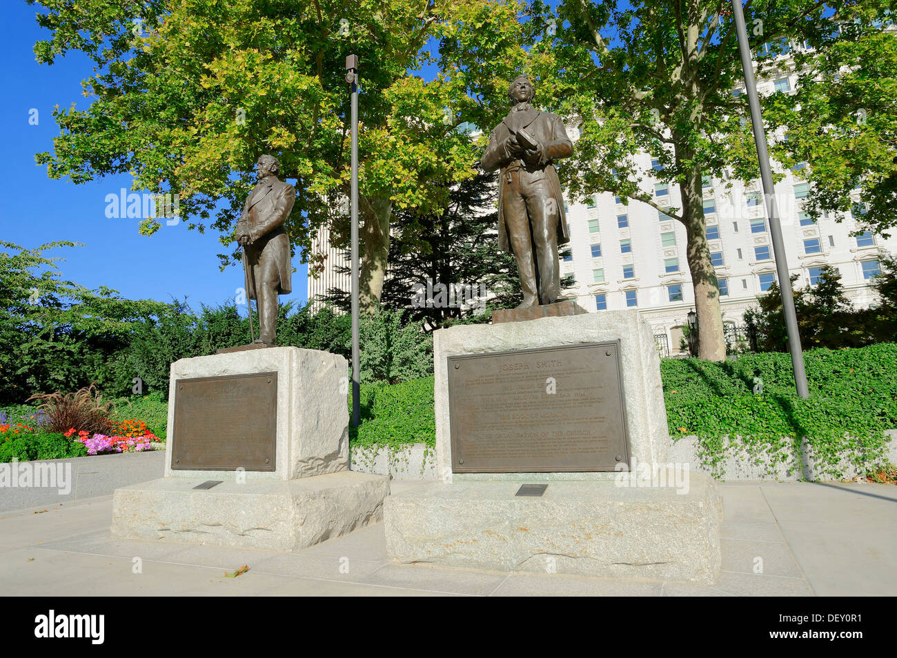 Statues of Hyrum Smith and Joseph Smith, founders of the Church of Jesus Christ of Latter-day Saints, Temple Square Stock Photo