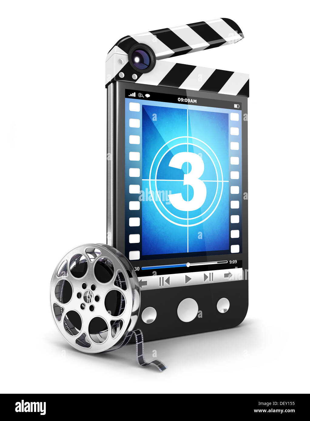 3d video smartphone concept, isolated white background, 3d image Stock Photo