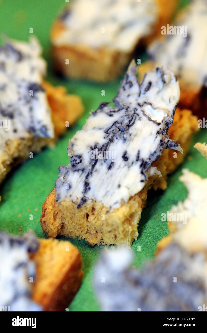 Tapas of bread with blue cheese, Alimentaria International Food and