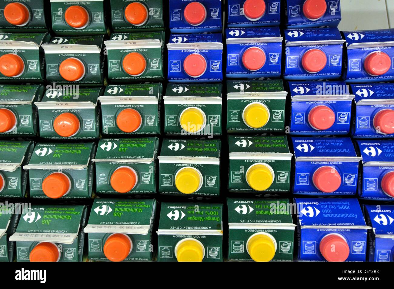 Fruit juice cartons in a supermarket, France Stock Photo Alamy
