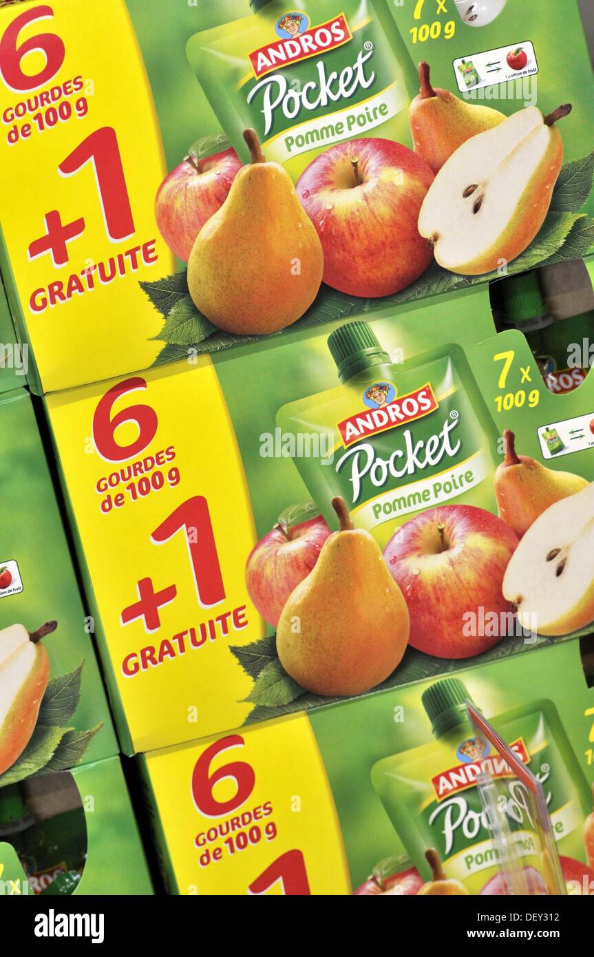 Fruit juices in a supermarket, France Stock Photo Alamy