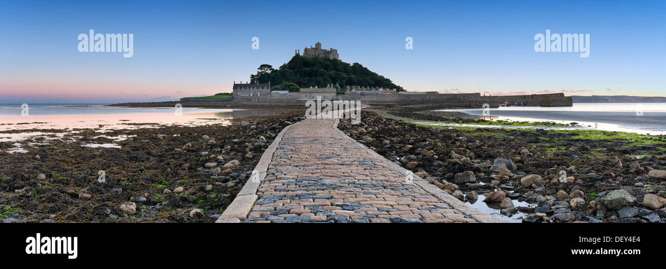Panoramic view of St Michael's Mount a small isle off Marazion near Penzance in Cornwall Stock Photo