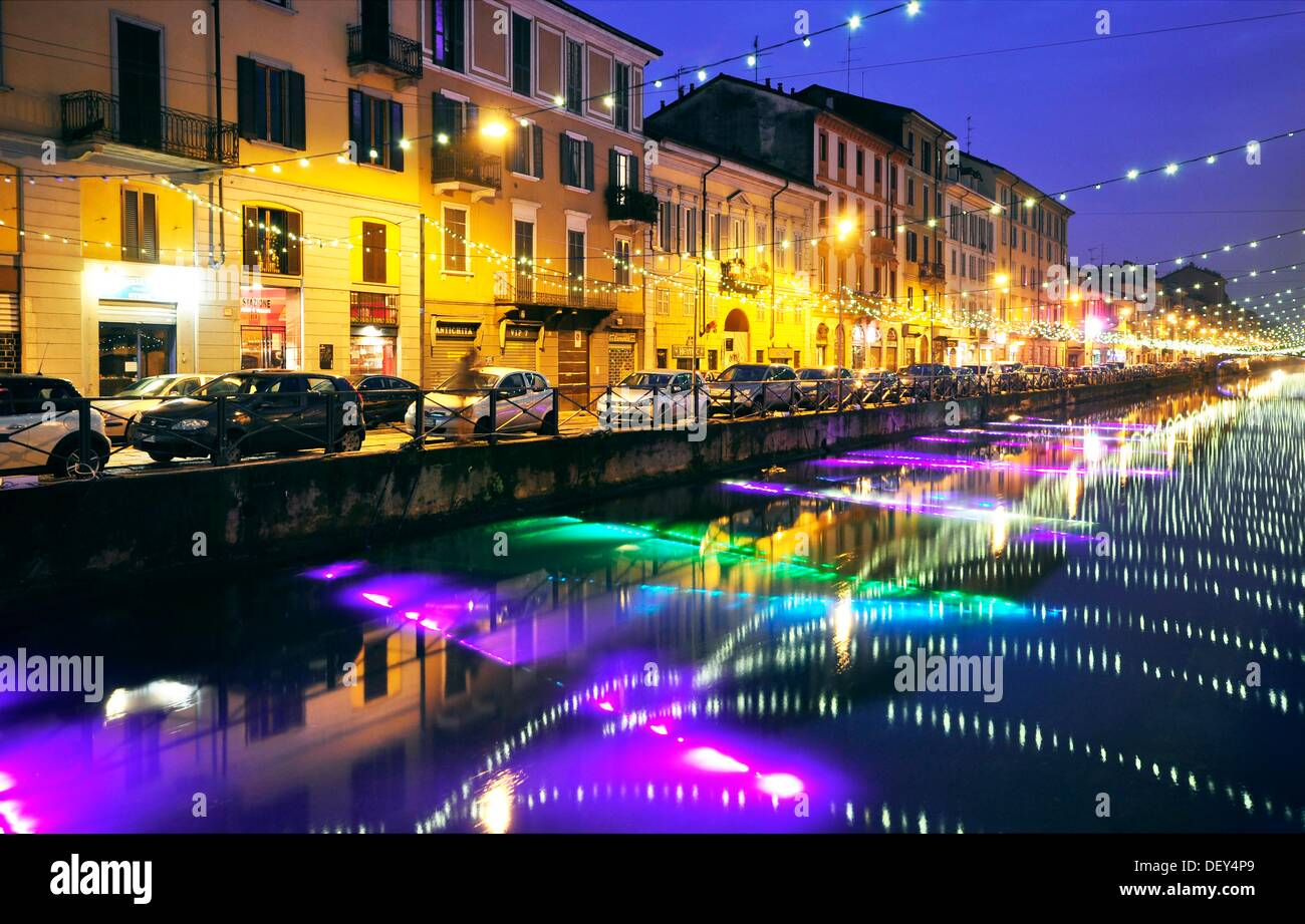 Italy, Milan, Navigli, christmas lights Stock Photo Alamy