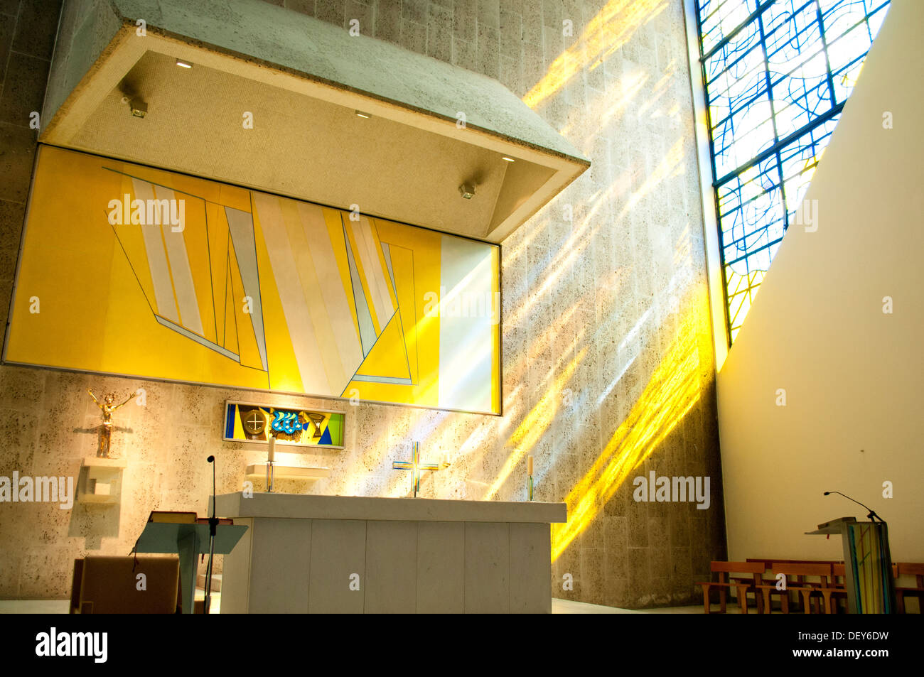 Altar with abstract painting, Liverpool Metropolitan Cathedral, Liverpool, UK Stock Photo