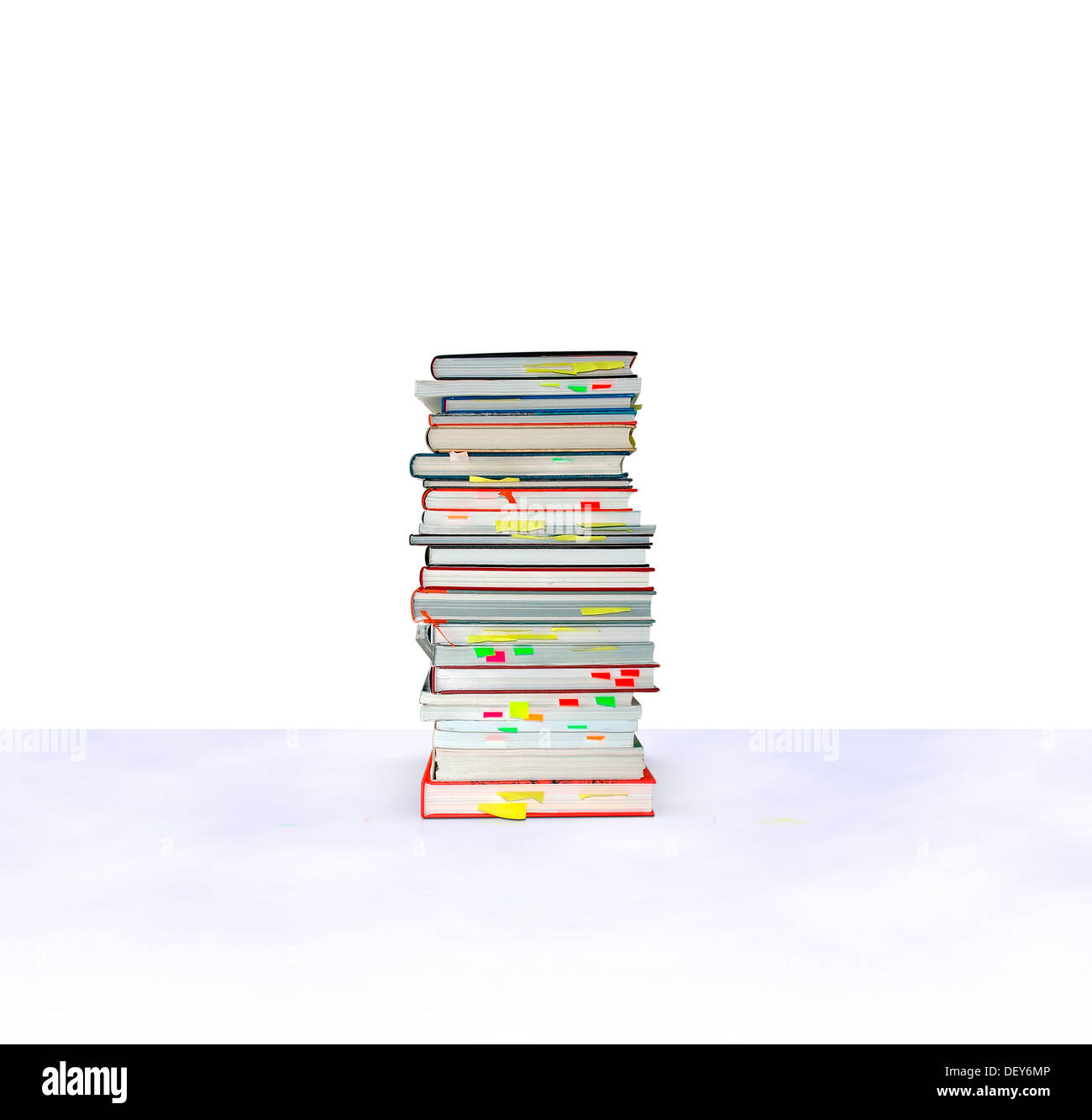 Stack of books with sticky notes Stock Photo Alamy