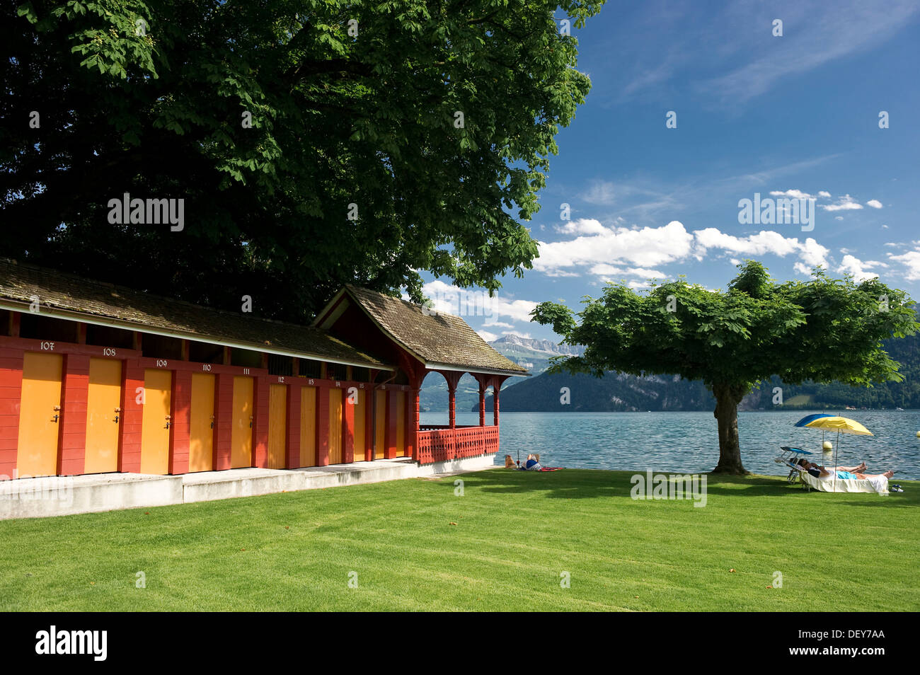 Outdoor swimming pool, Weggis, Lake Lucerne, Canton of Lucerne, Switzerland, Europe Stock Photo