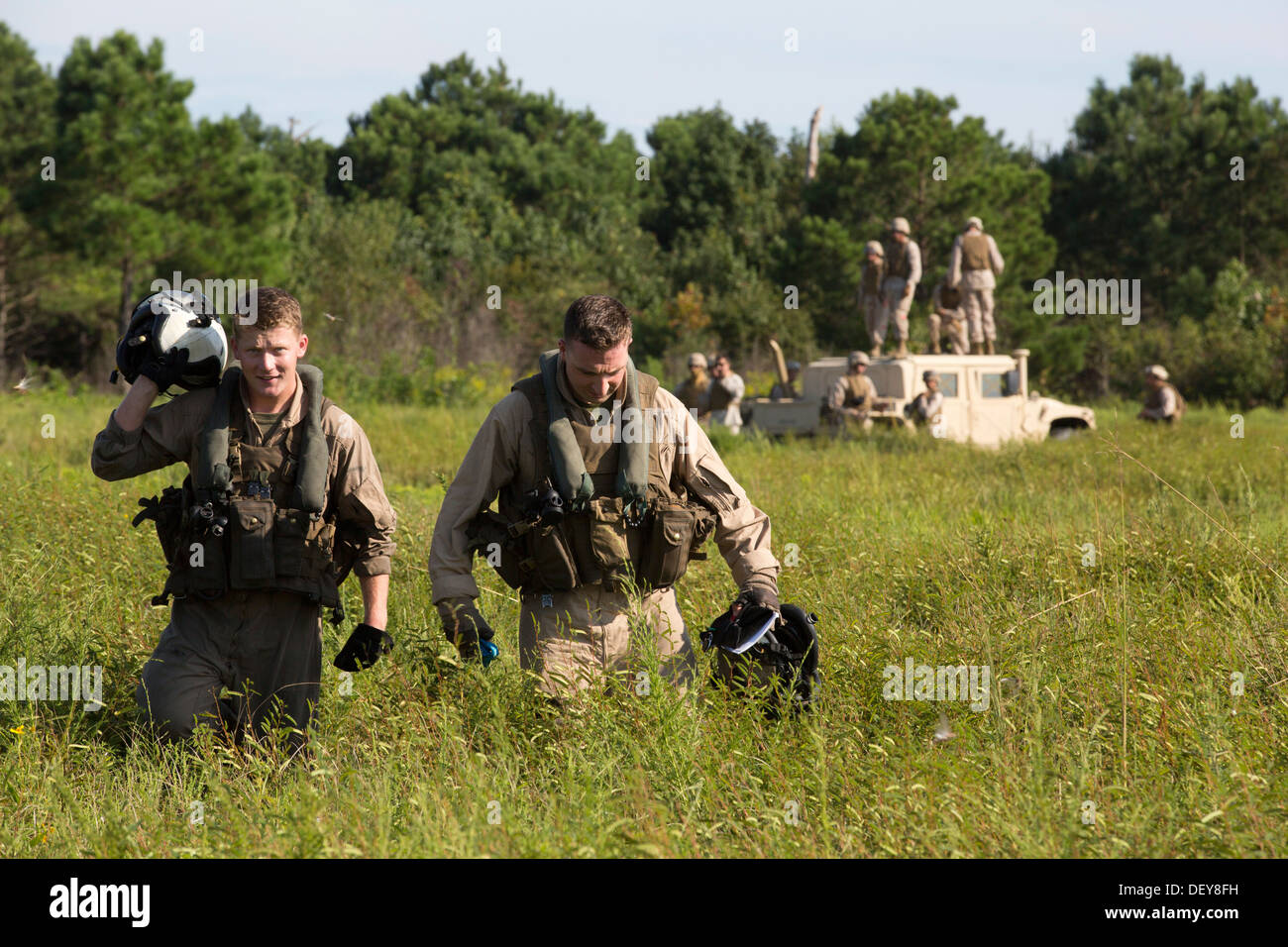 U.S. Marine crew chiefs from Marine Heavy Helicopter Squadron 464