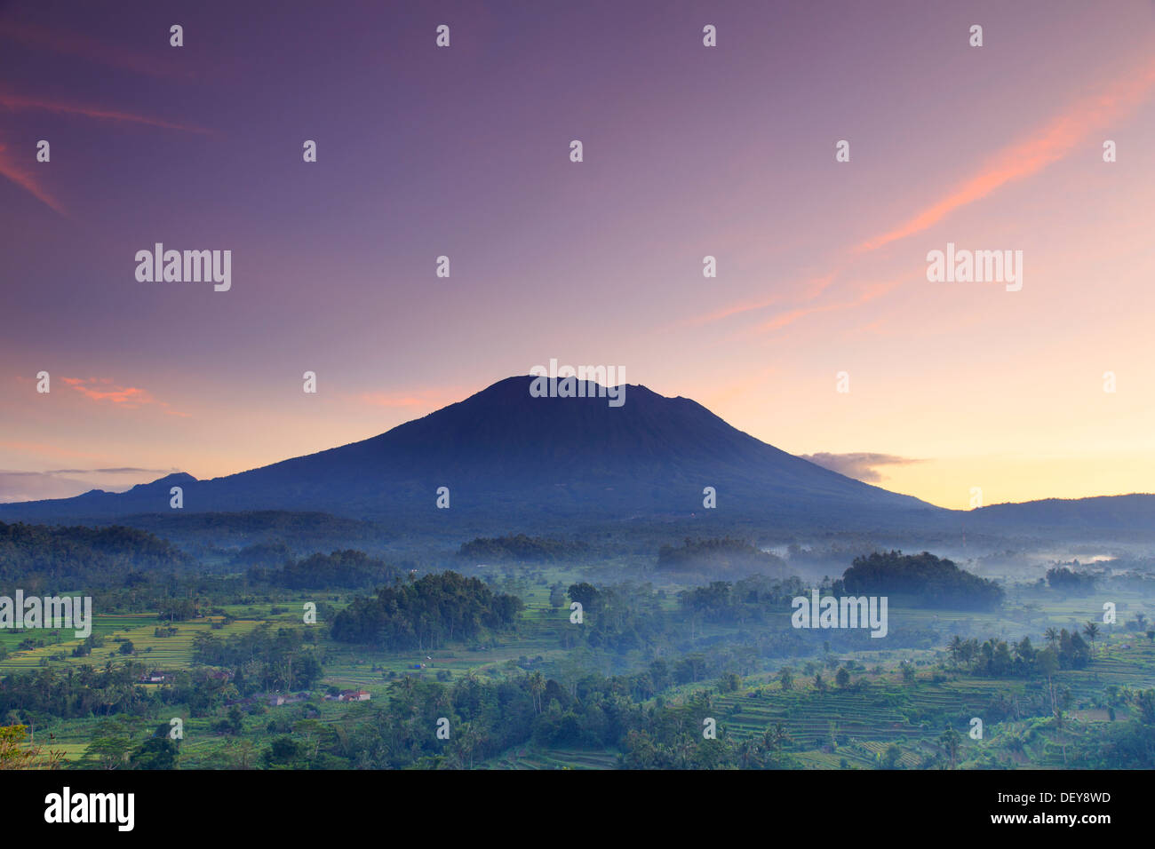 Indonesia, Bali, Sidemen, Sidemen Valley and Gunung Agung Volcano Stock Photo