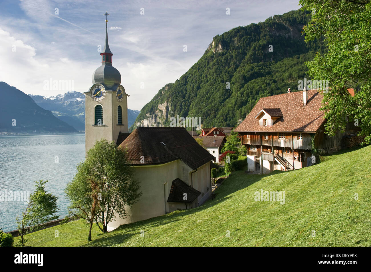 Village of Bauern, Urnersee lake, Lake Lucerne, Canton of Uri, Switzerland, Europe Stock Photo