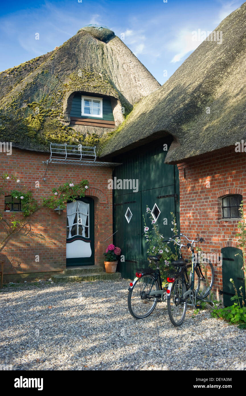Thatched holiday cottage in Nieblum, Foehr island, North Frisia, Schleswig-Holstein Stock Photo