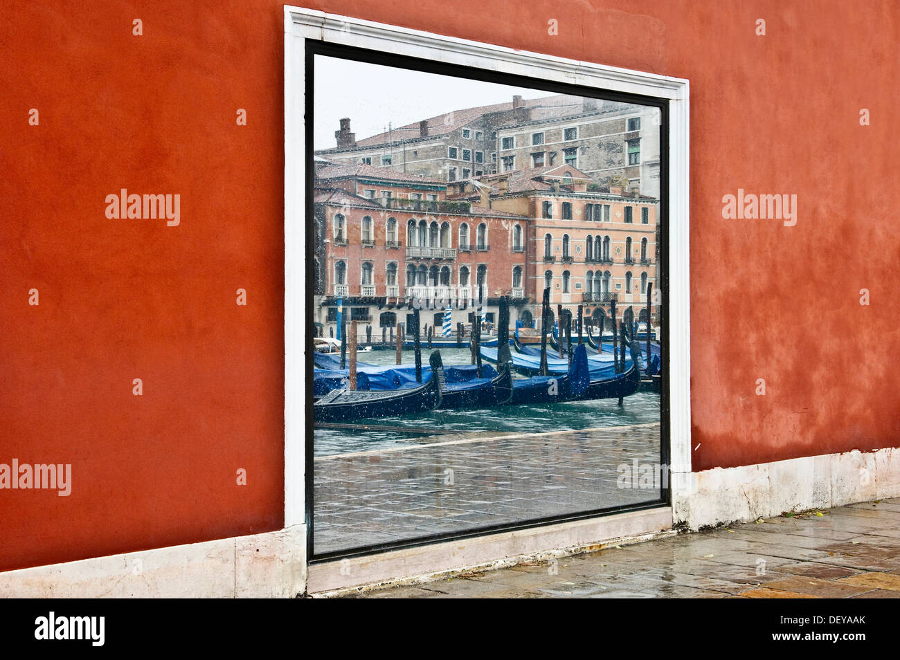 Reflections of the Grand Canal in a window, Venice, Italy, Europe Stock Photo