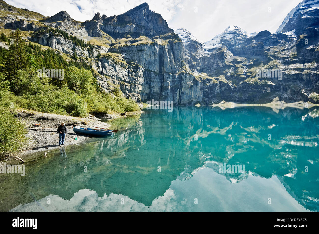 Oeschinensee lake, Kandersteg, Bernese Oberland, Canton of Bern, Switzerland, Europe Stock Photo