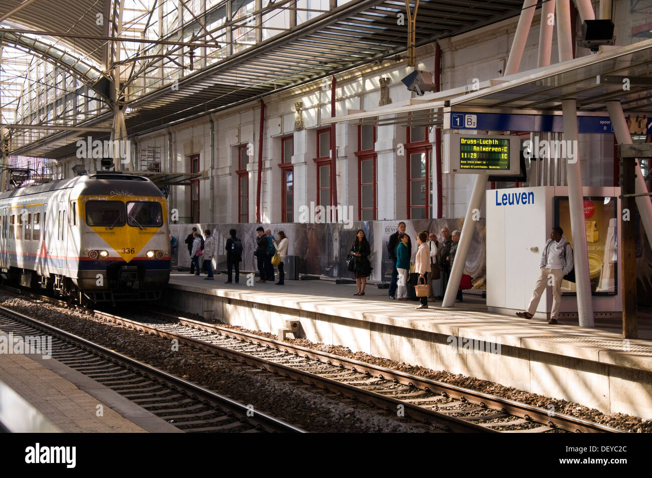 Passengers on platform at Leuven railway station Belgium Stock Photo