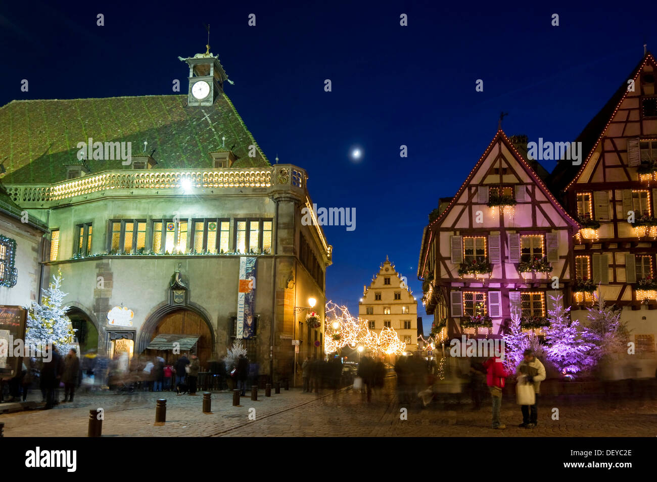 Historic district of Colmar with Christmas decorations, Alsace, France, Europe Stock Photo