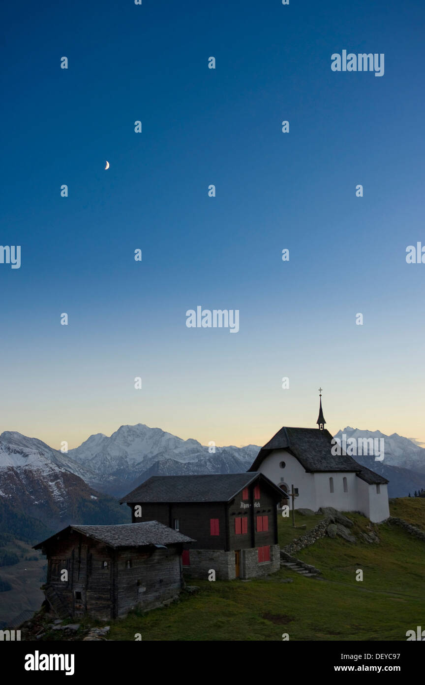 Bettmeralp village and the Pennine Alps or Valais Alps, Valais, Switzerland, Europe Stock Photo