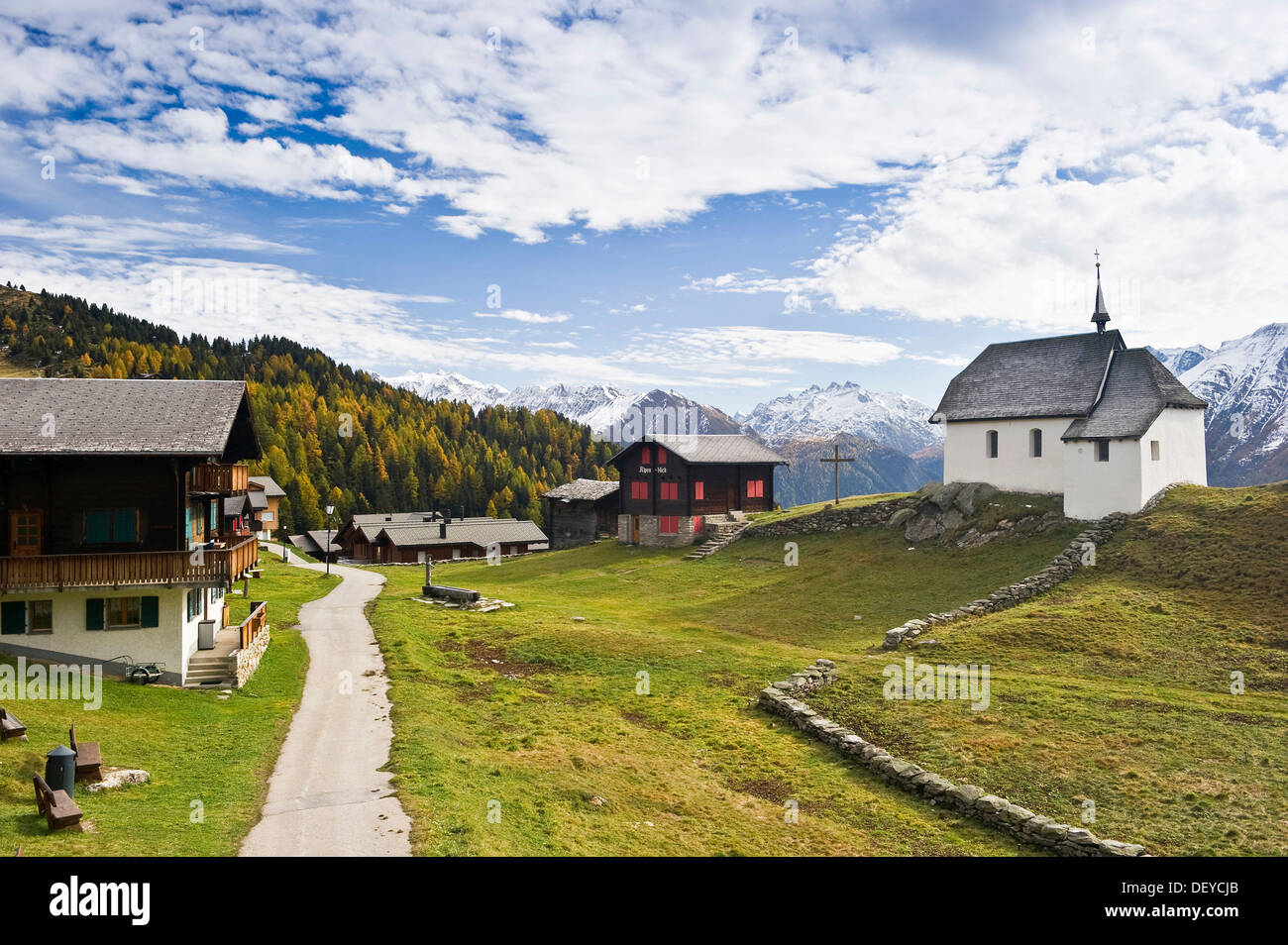 Bettmeralp village, Valais, Switzerland, Europe Stock Photo