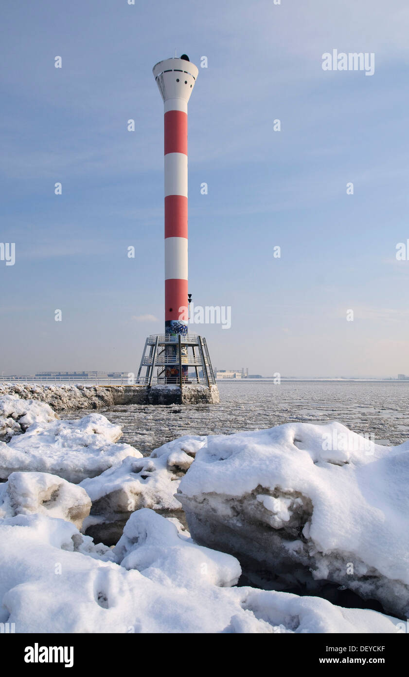 The lighthouse in Blankenese in winter, Hamburg Stock Photo