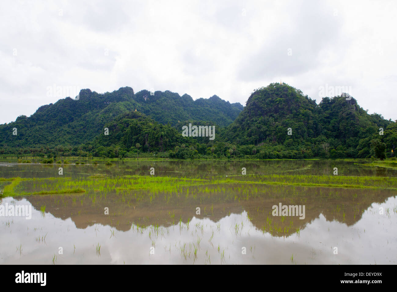 The countryside in Lakkana Village outside of Hpa-An, Burma. Stock Photo