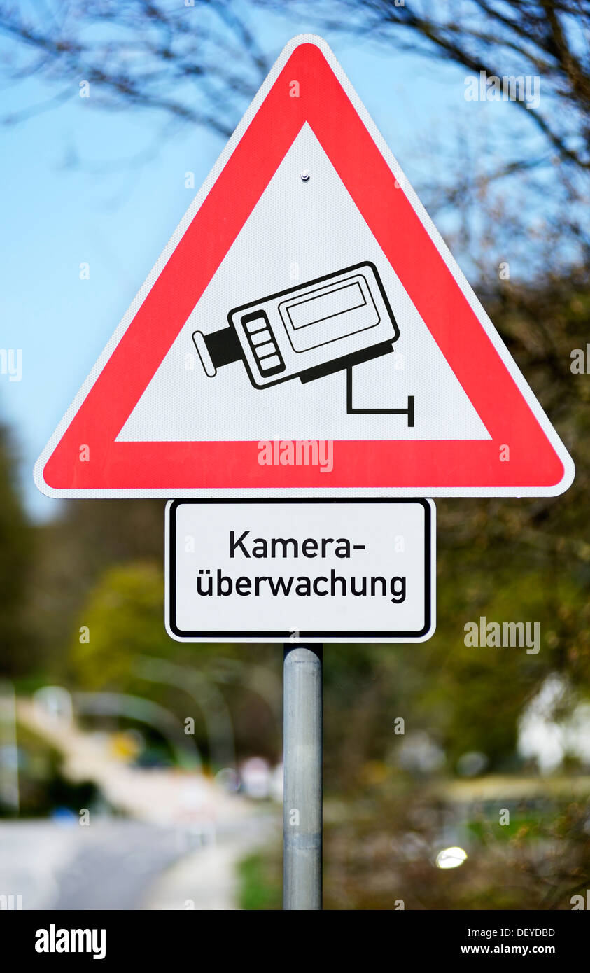 Road sign Kameraueberwachung, photomontage, Verkehrsschild Kameraüberwachung, Fotomontage Stock Photo