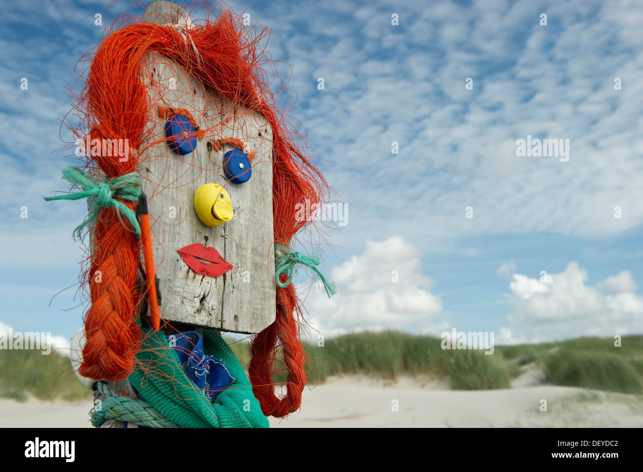 Figure made of flotsam and jetsam, Amrum, North Frisian Islands, Schleswig-Holstein Stock Photo