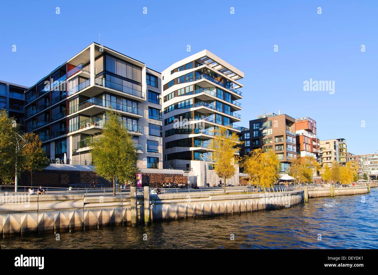 Modern residential buildings on Am Kaiserkai street, Hafencity district, Hamburg Stock Photo